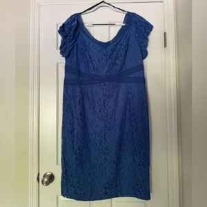 Knee Length Blue Lace Dress